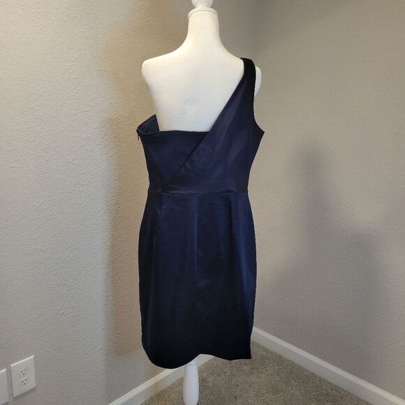LAUREN Ralph Lauren Satin One-Shoulder Dress Navy Blue Size 14 - Picture 4 of 10